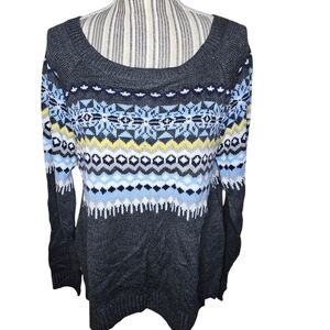 New York & Company women's gray multicolor long-sleeved sweater size L